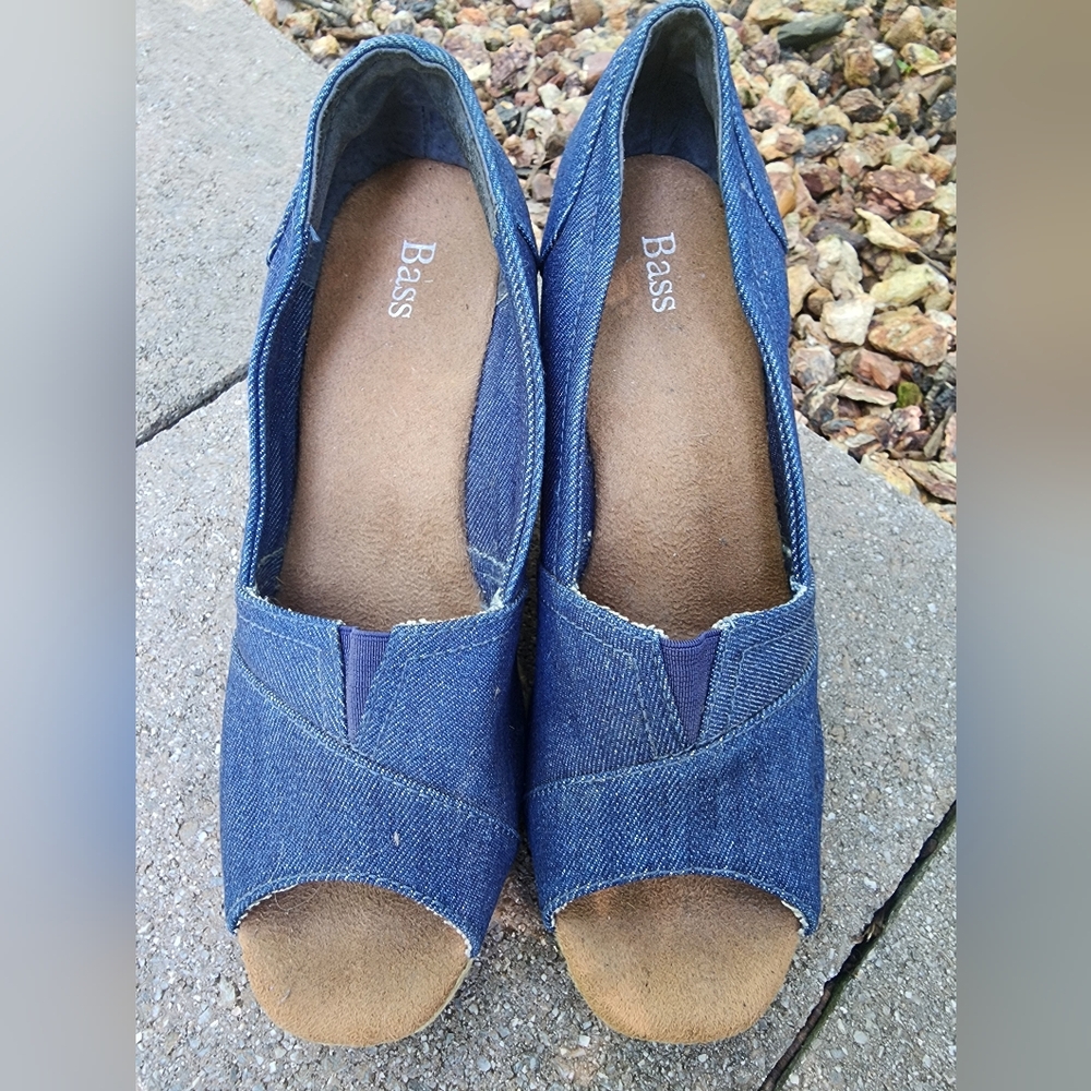 BASS DENIM WEDGE SANDAL SZ 8.5 - Picture 2 of 9